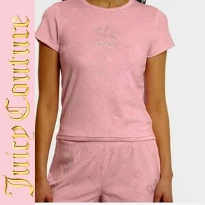 Juicy Couture JC Embossed Rhinestone Crown Logo Velour S/S Shirt & Short PJ Set